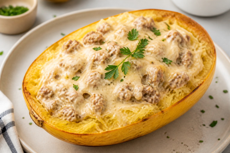 Ground Turkey Alfredo Spaghetti Squash – A Cozy, Lighter Comfort Food