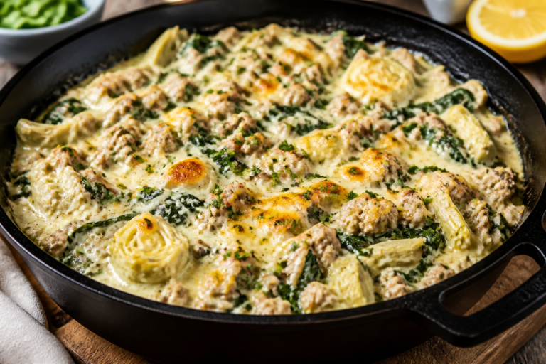 Keto Turkey Spinach Artichoke Skillet – Creamy, Fast, and Family-Friendly