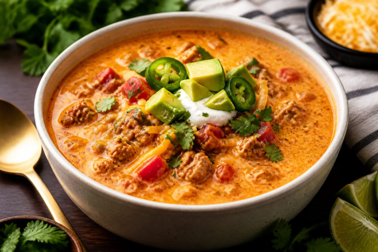 Keto Turkey Cheesy Taco Soup – Cozy, Creamy, and Low-Carb
