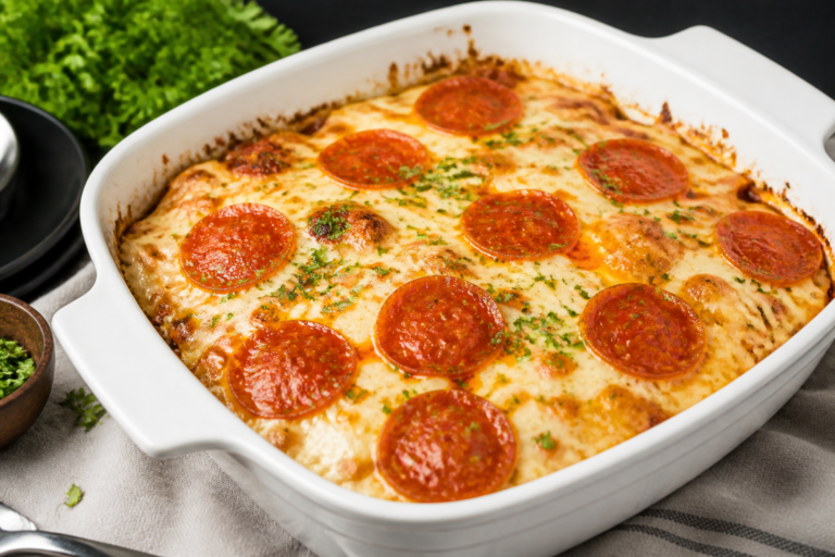 Keto Turkey Pepperoni Pizza Bake – A Crowd-Pleasing Low-Carb Comfort Dish