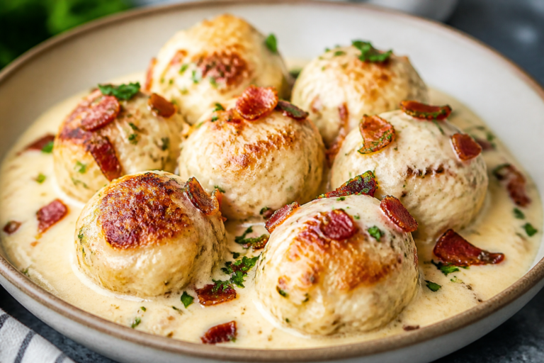 Keto Chicken Bacon Alfredo Meatballs – Creamy, Savory, and Low-Carb