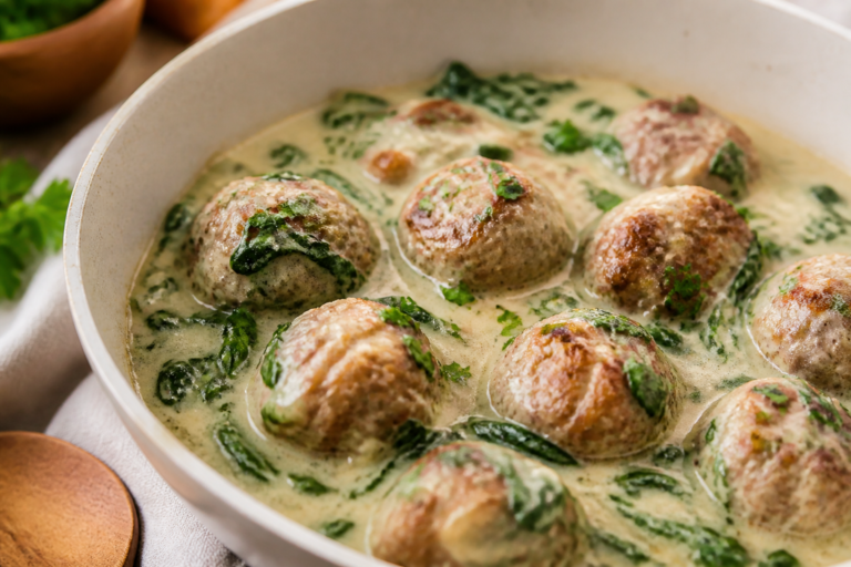 Keto Meatballs in Creamy Spinach Sauce – Comfort Food with a Low-Carb Twist