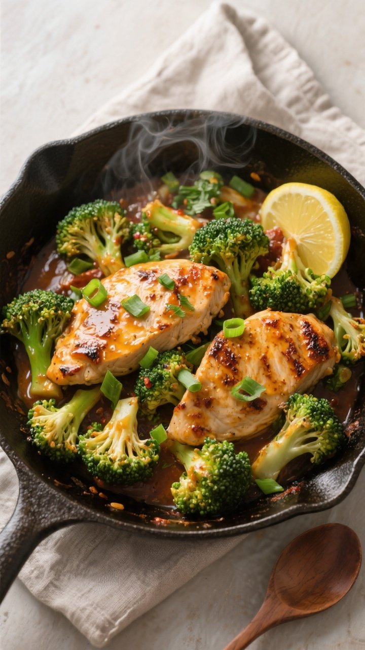Tasty top view: Overhead shot of the final Keto Cajun Chicken & Broccoli tossed together in the skil