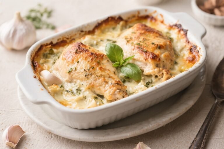 Keto Garlic Cream Chicken Bake – Comforting, Low-Carb, and Weeknight Easy