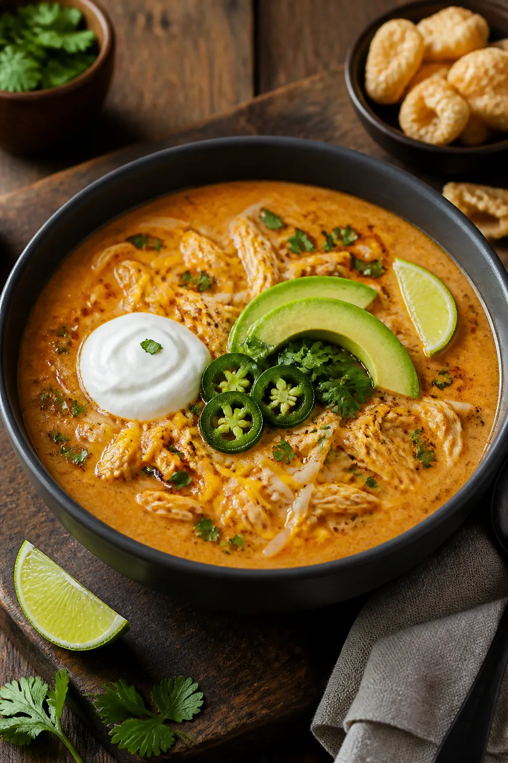 Final plated bowl, restaurant-quality: A deep matte charcoal bowl filled with rich, creamy Keto Chic