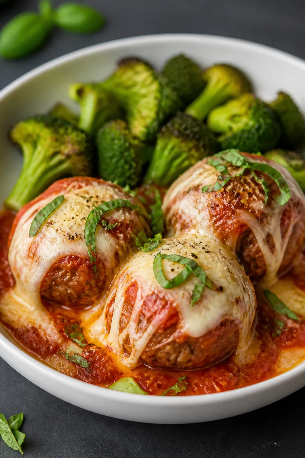 Final plated dish: Restaurant-quality presentation of a hearty scoop of Keto Meatball Parmesan Casse
